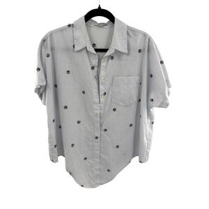 Madewell Striped Peace Sign Button Up Shirt Short Sleeve Size Medium